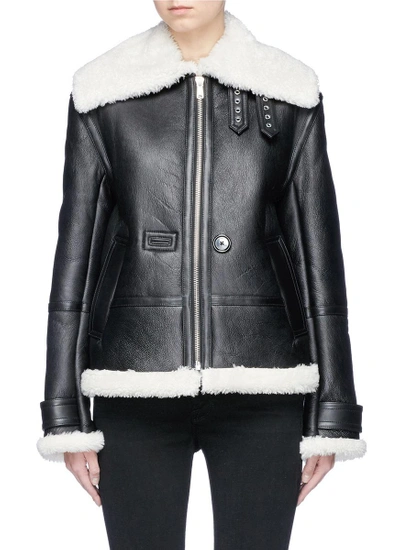 Shop Helmut Lang 'aviator' Shearling Panel Lambskin Leather Jacket