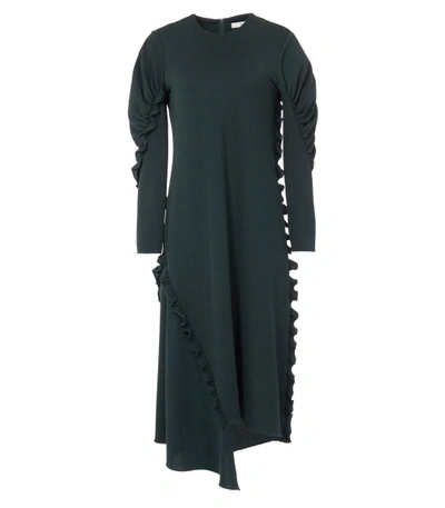 Shop Tibi Spruce Crepe Knit Ruched Sleeve Ruffle Dress