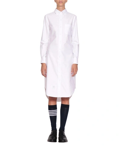 Shop Thom Browne Oxford Cotton Shirt Dress In Bianco