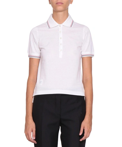 Shop Thom Browne Piqué Cotton Polo Shirt In Bianco