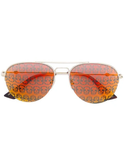 Shop Gucci Eyewear Skull Mirrored Aviator Sunglasses - Metallic