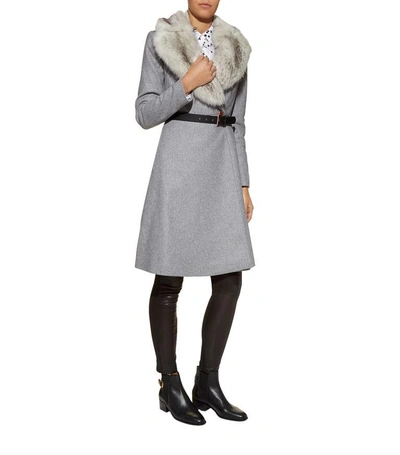 Ted Baker Narniaa Faux Fur-collar Belted Coat In Grey | ModeSens