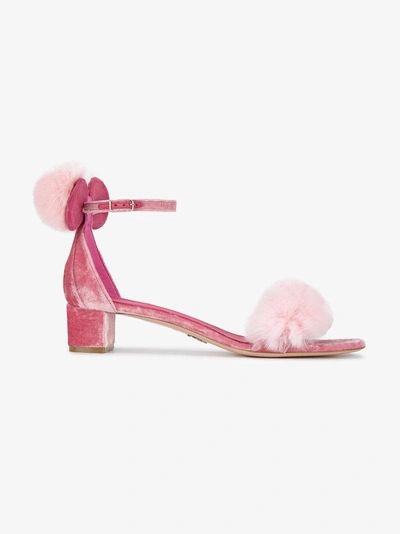 Shop Oscar Tiye Pink Minnie 40 Velvet Fur Sandals In Pink&purple