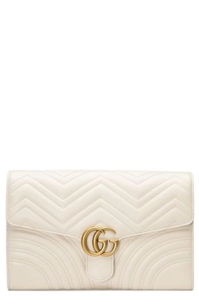 Shop Gucci Gg Marmont 2.0 Matelasse Leather Clutch - White In Mystic White