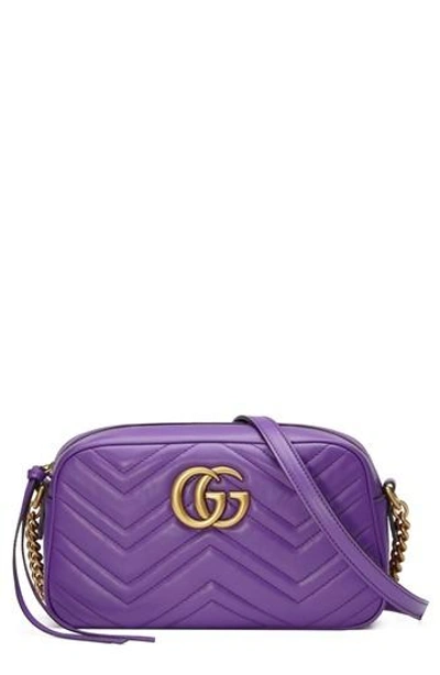 Shop Gucci Small Gg Marmont 2.0 Matelassé Leather Camera Bag In Purple/ Purple