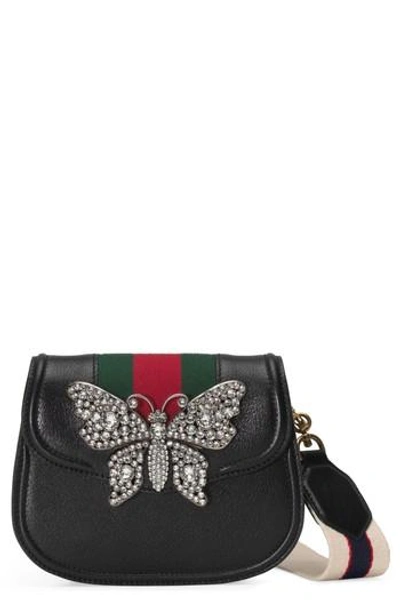 Gucci Linea Totem Small Leather Shoulder Bag With Crystal Butterfly & Web  Strap In Black | ModeSens