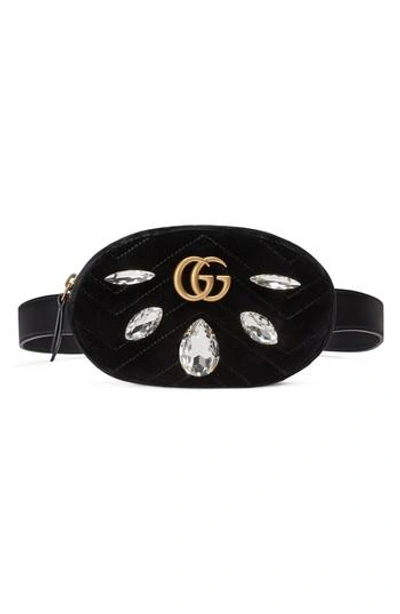 Shop Gucci Marmont 2.0 Crystal & Velvet Belt Bag - Black In Nero/ Crystal