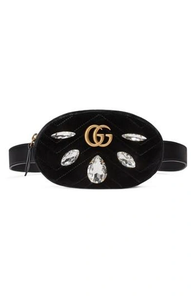 Shop Gucci Marmont 2.0 Crystal & Velvet Belt Bag - Pink In Malva/ Pink/ Crystal