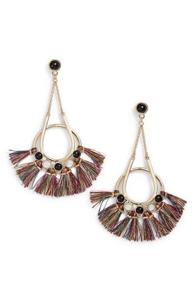 Shop Rebecca Minkoff Utopia Tassel Chandelier Earrings In Gold/ Multi Tassels