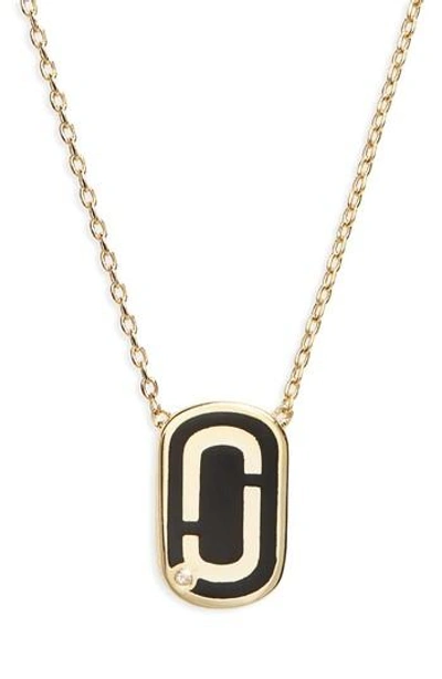 Shop Marc Jacobs Icon Enamel Pendant Necklace In Black / Gold