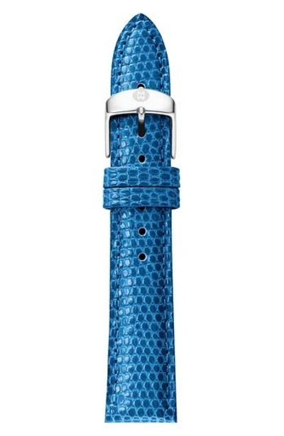 Shop Michele 18mm Leather Watch Strap In Marine
