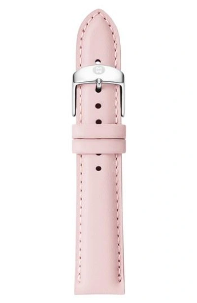 Shop Michele 18mm Leather Watch Strap In Pearl Pink