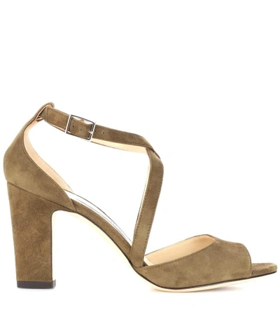 Shop Jimmy Choo Carrie 85 Suede Sandals In Green