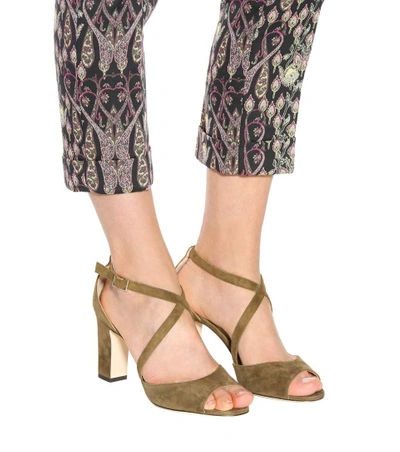 Shop Jimmy Choo Carrie 85 Suede Sandals In Green