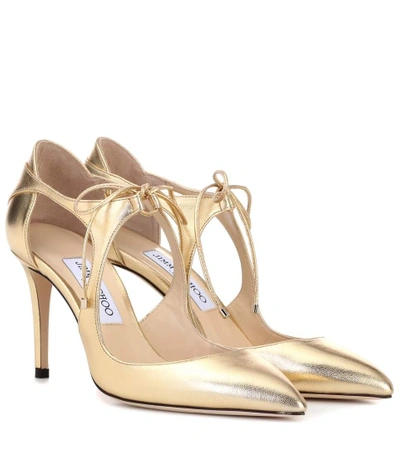 Shop Jimmy Choo Vanessa 85 Leather Pumps In Gold