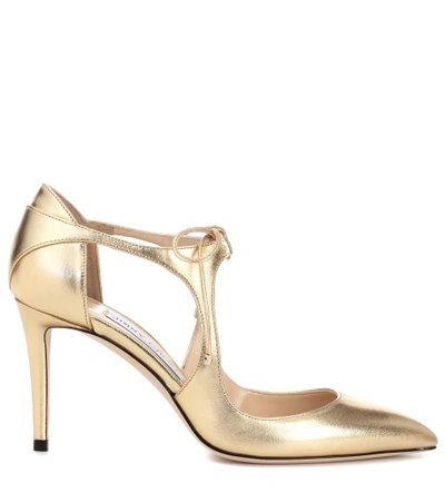Shop Jimmy Choo Vanessa 85 Leather Pumps In Gold