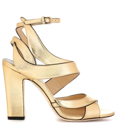 Shop Jimmy Choo Falcon 100 Leather Sandals In Gold