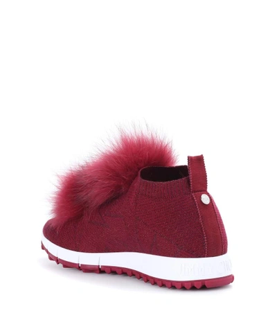 Shop Jimmy Choo Norway Fur-trimmed Sneakers In Red