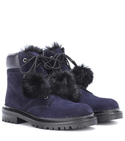 Shop Jimmy Choo Elba Flat Fur-lined Suede Boots In Blue