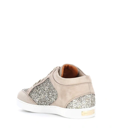 Shop Jimmy Choo Miami Suede And Glitter Sneakers In Grey