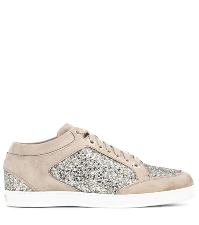 Shop Jimmy Choo Miami Suede And Glitter Sneakers In Grey