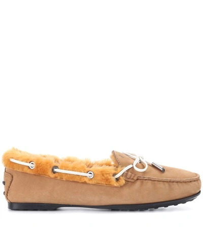 Shop Tod's City Gommino Suede Loafers In Beige