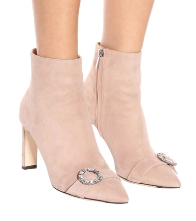 Shop Jimmy Choo Hanover 85 Suede Ankle Boots In Pink