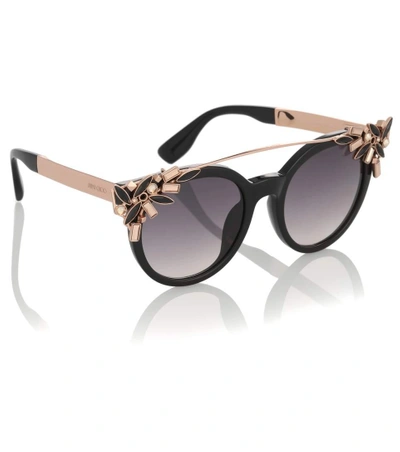 Shop Jimmy Choo Vivy Crystal-embellished Sunglasses In Black