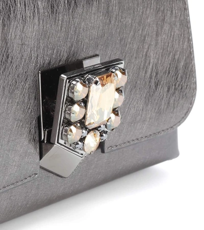 Shop Jimmy Choo Lockett Petite Leather Shoulder Bag In Silver