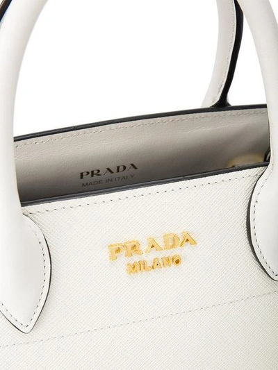 Shop Prada White Bibliotheque Mini Tote Bag