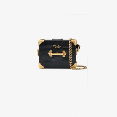 Shop Prada Black Cahier Mini Patent Leather Box Bag