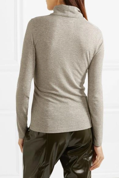 Shop Madewell Metallic Ribbed-knit Turtleneck Sweater In Gray