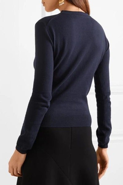 Shop Victor Glemaud Cutout Cotton And Cashmere-blend Sweater In Navy