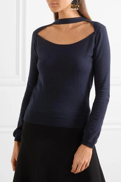 Shop Victor Glemaud Cutout Cotton And Cashmere-blend Sweater In Navy