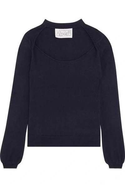 Shop Victor Glemaud Cutout Cotton And Cashmere-blend Sweater In Navy
