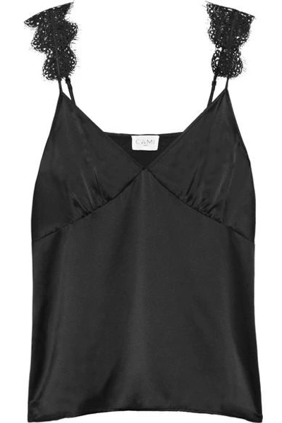 Shop Cami Nyc Cassidy Lace-trimmed Silk-charmeuse Camisole In Black