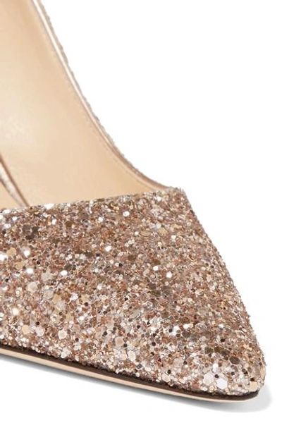 Shop Jimmy Choo Romy 85 Glittered Leather Pumps In Gold