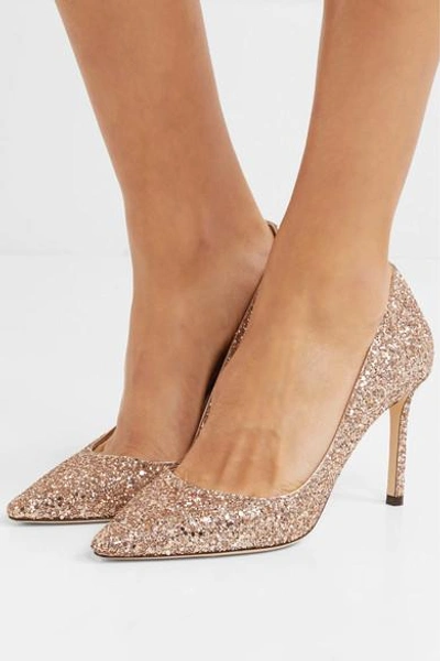 Shop Jimmy Choo Romy 85 Glittered Leather Pumps In Gold