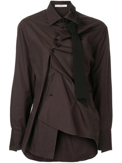 Shop Aganovich Asymmetric Fitted Shirt In Brown