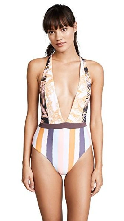 Shop Maaji Rainbow Jungle Plunge Neck One Piece In Multi