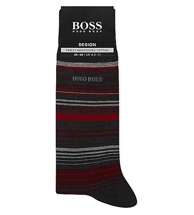 Shop Hugo Boss Design Striped Cotton-blend Socks In Red