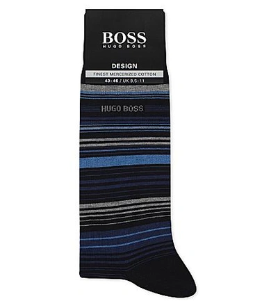 Shop Hugo Boss Design Striped Cotton-blend Socks In Navy