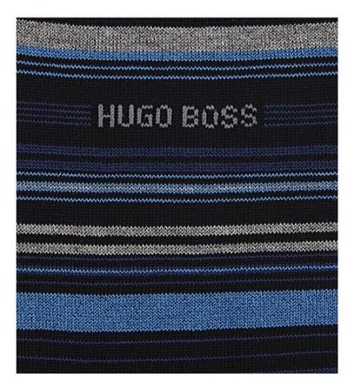 Shop Hugo Boss Design Striped Cotton-blend Socks In Navy