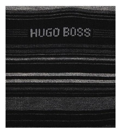 Shop Hugo Boss Design Striped Cotton-blend Socks In Black