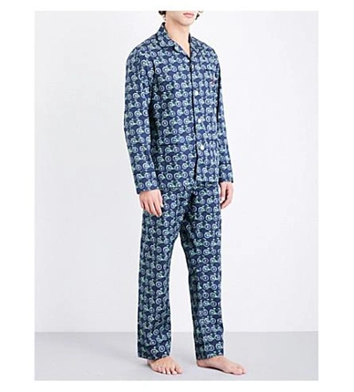 Shop Maison Marcy Bicycle-print Cotton Pyjama Set In Navy Green