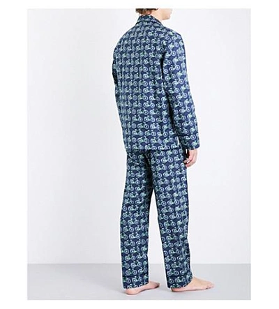Shop Maison Marcy Bicycle-print Cotton Pyjama Set In Navy Green