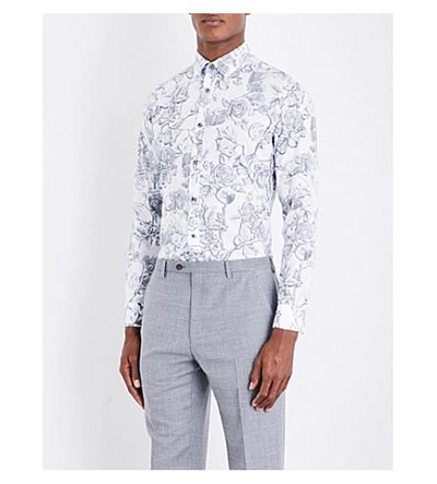 Shop Ted Baker Nayboz Floral-print Cotton Shirt In White