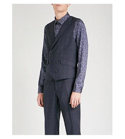 Shop Ted Baker Sterling Checked Regular-fit Wool Waistcoat In Blue