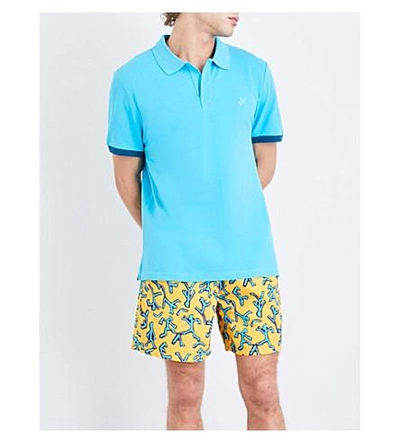 Shop Vilebrequin Palatin Contrast-trim Cotton-piqué Polo Shirt In Aqua