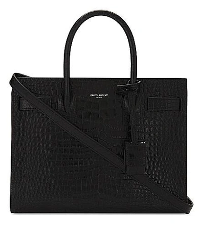Shop Saint Laurent Sac De Jour Croc-embossed Leather Tote Bag In Black